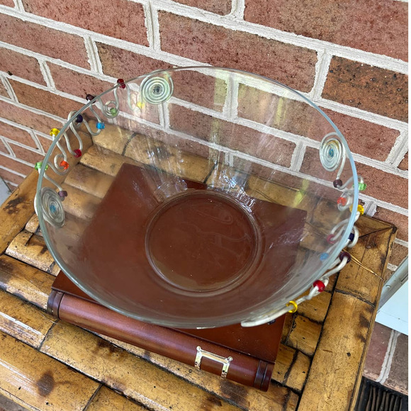 Vintage Adcraft Glass Bowl w/ Applied Stainless Steel Wire Wrapped Beads Boho - Picture 5 of 7